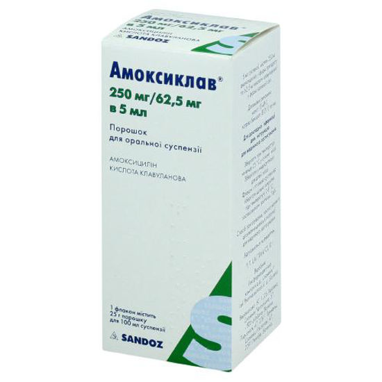 Амоксиклав порошок для оральной суспензии 250 мг/62.5 мг